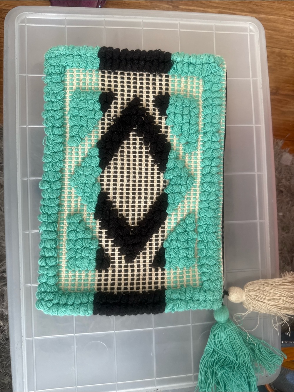 Handcrafted Teal and Black Textured Decorative Accent